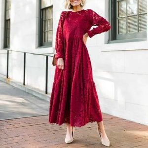 NWT $178 Anthropologie Hutch Burgundy Lace MIDI Dress